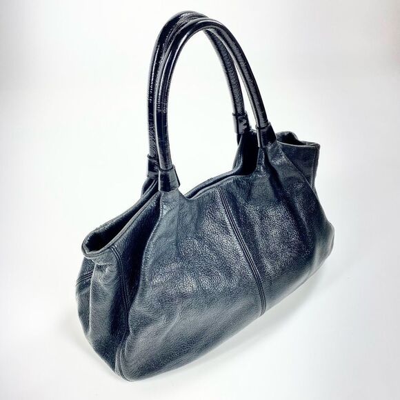 Kate Spade black leather shoulder bag w/ patent straps & gold twist clasp - Picture 5 of 13